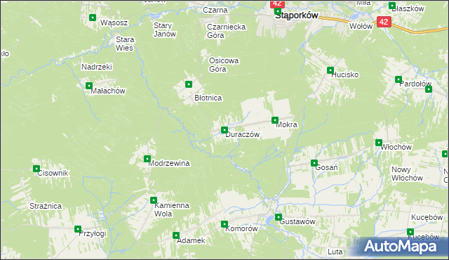 mapa Duraczów gmina Stąporków, Duraczów gmina Stąporków na mapie Targeo