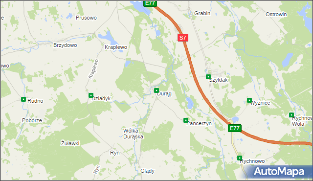 mapa Durąg, Durąg na mapie Targeo