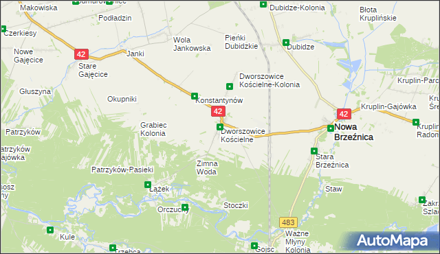mapa Dworszowice Kościelne, Dworszowice Kościelne na mapie Targeo