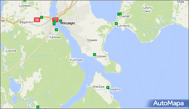 mapa Dybowo gmina Mikołajki, Dybowo gmina Mikołajki na mapie Targeo