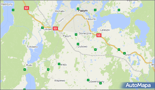 mapa Dybowo gmina Pasym, Dybowo gmina Pasym na mapie Targeo