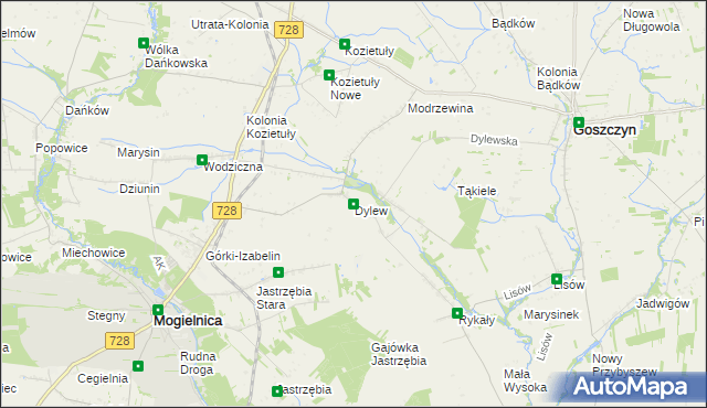 mapa Dylew gmina Mogielnica, Dylew gmina Mogielnica na mapie Targeo