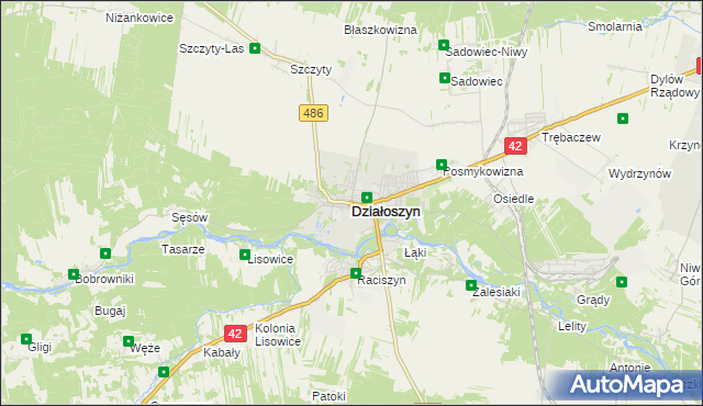 mapa Działoszyn powiat pajęczański, Działoszyn powiat pajęczański na mapie Targeo