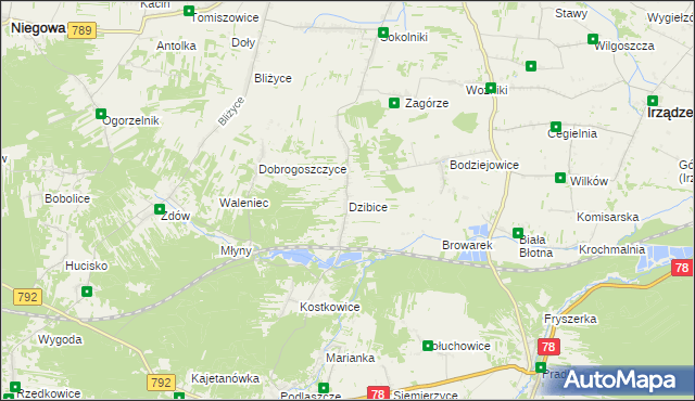 mapa Dzibice, Dzibice na mapie Targeo