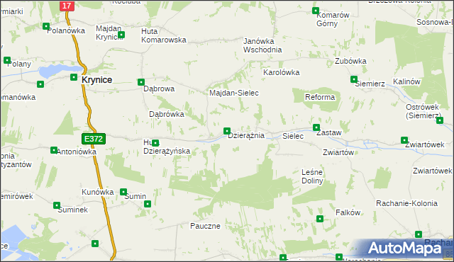 mapa Dzierążnia gmina Krynice, Dzierążnia gmina Krynice na mapie Targeo