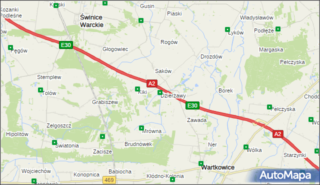 mapa Dzierżawy gmina Wartkowice, Dzierżawy gmina Wartkowice na mapie Targeo