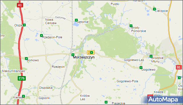 mapa Dzierżążno gmina Morzeszczyn, Dzierżążno gmina Morzeszczyn na mapie Targeo