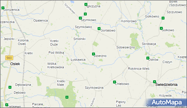 mapa Dzierżno gmina Brodnica, Dzierżno gmina Brodnica na mapie Targeo