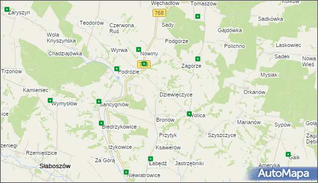 mapa Dziewięczyce, Dziewięczyce na mapie Targeo