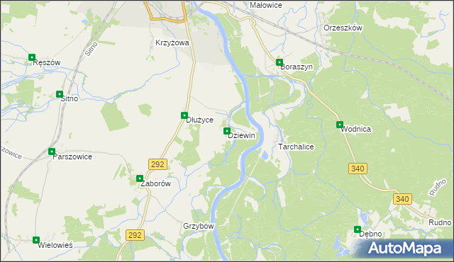 mapa Dziewin gmina Ścinawa, Dziewin gmina Ścinawa na mapie Targeo