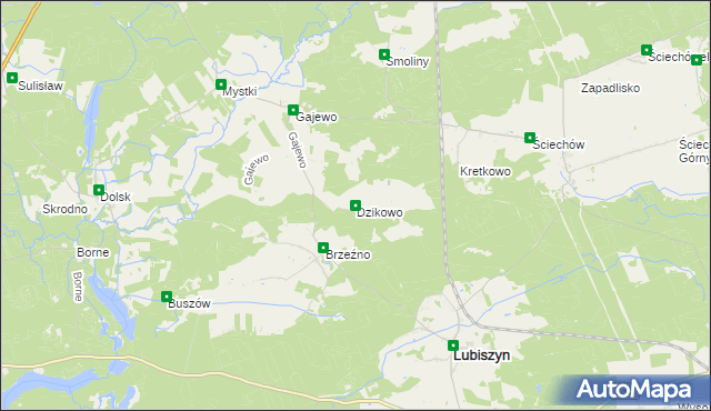 mapa Dzikowo gmina Lubiszyn, Dzikowo gmina Lubiszyn na mapie Targeo