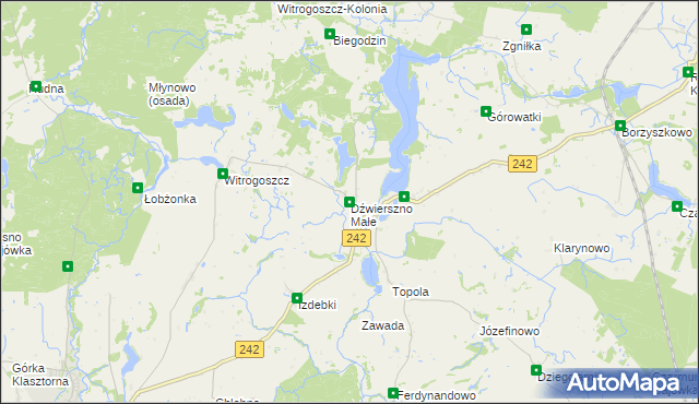 mapa Dźwierszno Małe, Dźwierszno Małe na mapie Targeo