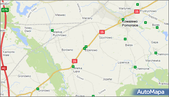 mapa Elzanowo gmina Kowalewo Pomorskie, Elzanowo gmina Kowalewo Pomorskie na mapie Targeo