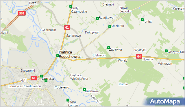 mapa Elżbiecin gmina Piątnica, Elżbiecin gmina Piątnica na mapie Targeo