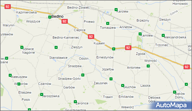 mapa Ernestynów gmina Bedlno, Ernestynów gmina Bedlno na mapie Targeo