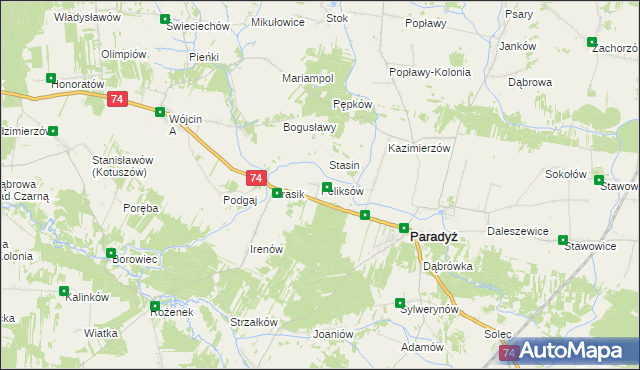 mapa Feliksów gmina Paradyż, Feliksów gmina Paradyż na mapie Targeo