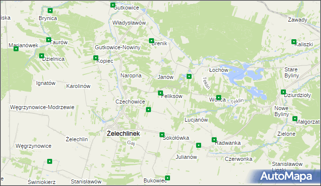 mapa Feliksów gmina Żelechlinek, Feliksów gmina Żelechlinek na mapie Targeo