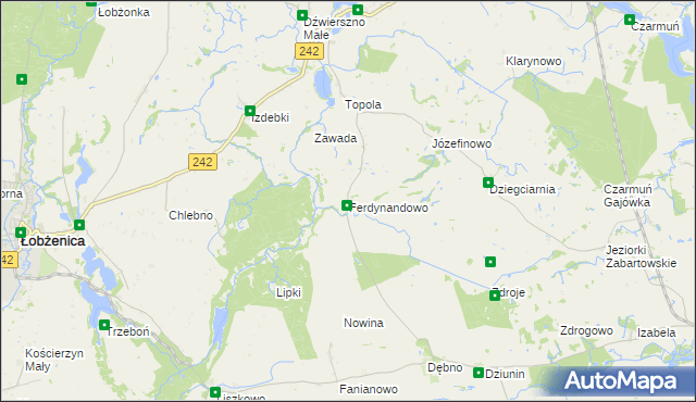 mapa Ferdynandowo gmina Łobżenica, Ferdynandowo gmina Łobżenica na mapie Targeo