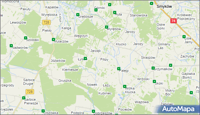 mapa Filipy gmina Radoszyce, Filipy gmina Radoszyce na mapie Targeo