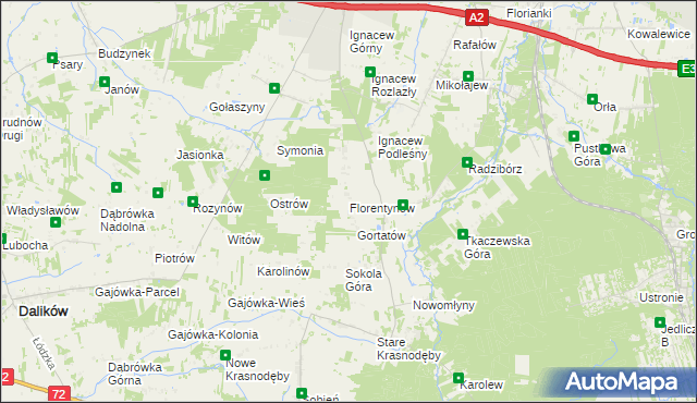 mapa Florentynów gmina Parzęczew, Florentynów gmina Parzęczew na mapie Targeo