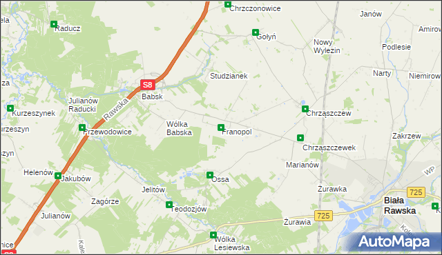 mapa Franopol gmina Biała Rawska, Franopol gmina Biała Rawska na mapie Targeo