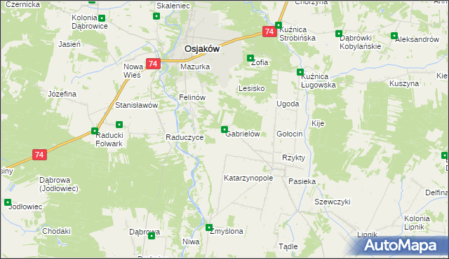 mapa Gabrielów gmina Osjaków, Gabrielów gmina Osjaków na mapie Targeo