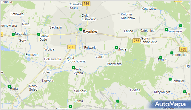 mapa Gacki gmina Szydłów, Gacki gmina Szydłów na mapie Targeo