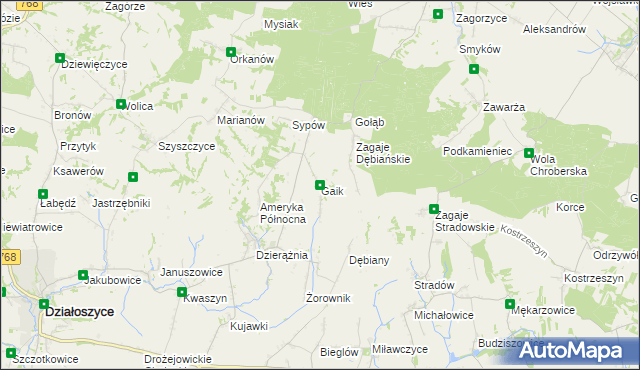 mapa Gaik gmina Działoszyce, Gaik gmina Działoszyce na mapie Targeo