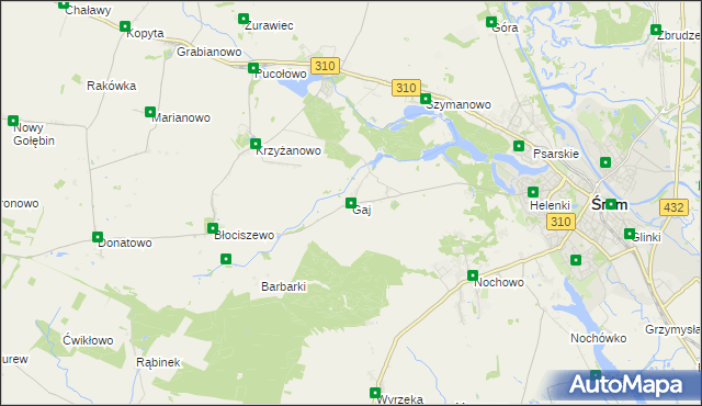 mapa Gaj gmina Śrem, Gaj gmina Śrem na mapie Targeo