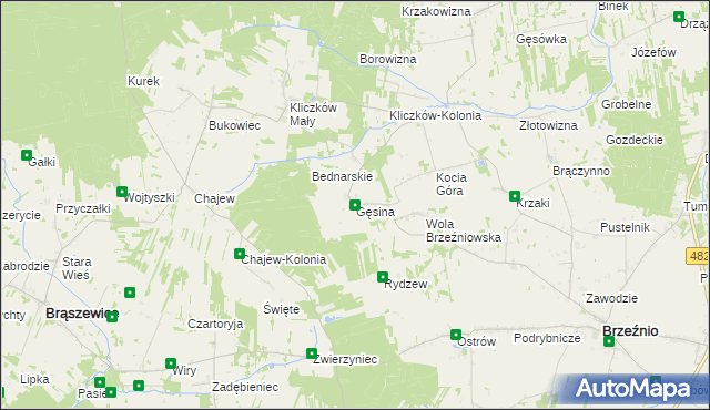 mapa Gęsina gmina Brzeźnio, Gęsina gmina Brzeźnio na mapie Targeo