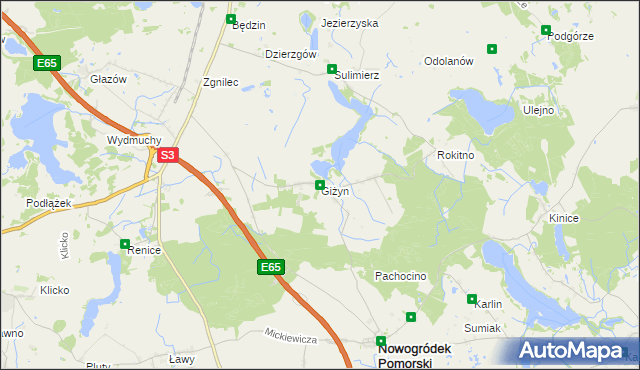 mapa Giżyn gmina Nowogródek Pomorski, Giżyn gmina Nowogródek Pomorski na mapie Targeo