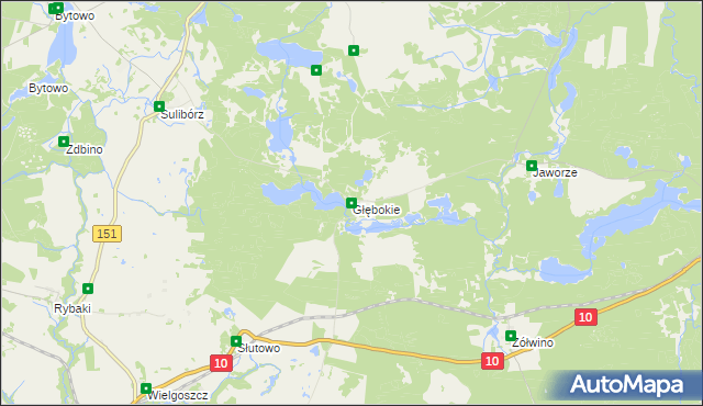 mapa Głębokie gmina Kalisz Pomorski, Głębokie gmina Kalisz Pomorski na mapie Targeo