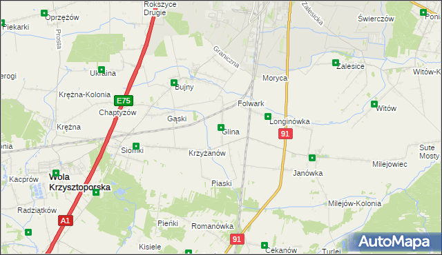 mapa Glina gmina Wola Krzysztoporska, Glina gmina Wola Krzysztoporska na mapie Targeo