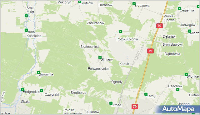 mapa Gliniany gmina Ożarów, Gliniany gmina Ożarów na mapie Targeo