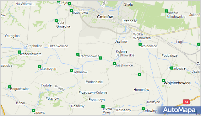 mapa Glinka gmina Ćmielów, Glinka gmina Ćmielów na mapie Targeo