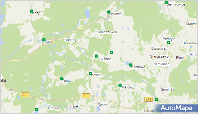 mapa Gliśnica gmina Czarna Dąbrówka, Gliśnica gmina Czarna Dąbrówka na mapie Targeo