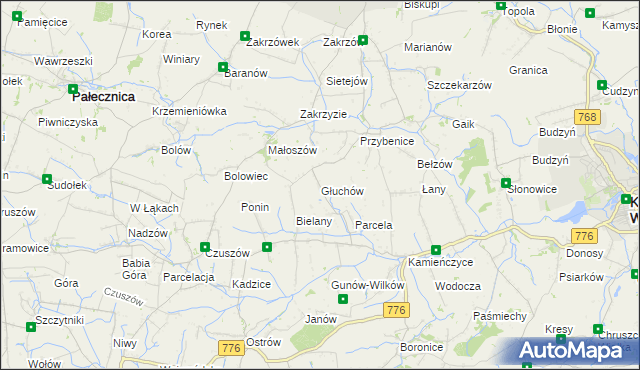 mapa Głuchów gmina Kazimierza Wielka, Głuchów gmina Kazimierza Wielka na mapie Targeo