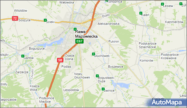 mapa Głuchówek gmina Rawa Mazowiecka, Głuchówek gmina Rawa Mazowiecka na mapie Targeo