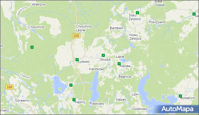 mapa Głusza gmina Polanów, Głusza gmina Polanów na mapie Targeo