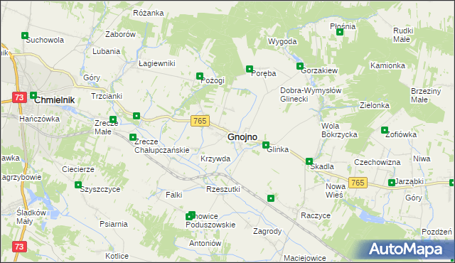 mapa Gnojno powiat buski, Gnojno powiat buski na mapie Targeo