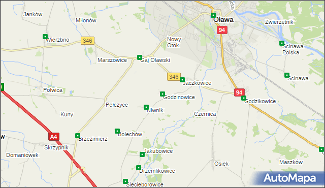 mapa Godzinowice, Godzinowice na mapie Targeo