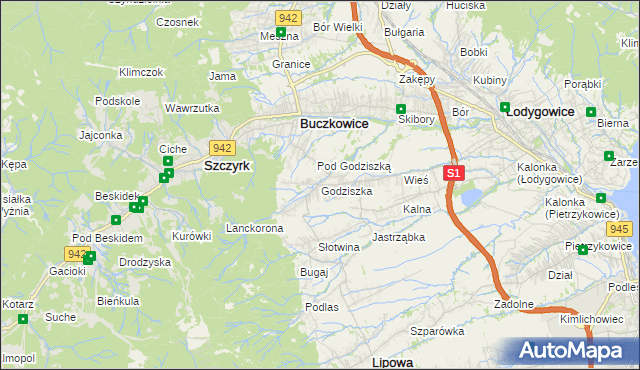 mapa Godziszka gmina Buczkowice, Godziszka gmina Buczkowice na mapie Targeo