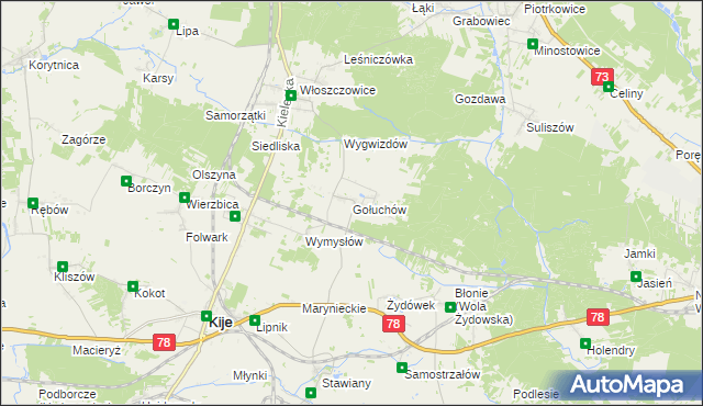 mapa Gołuchów gmina Kije, Gołuchów gmina Kije na mapie Targeo