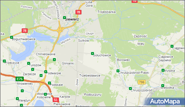 mapa Gołuchowice gmina Siewierz, Gołuchowice gmina Siewierz na mapie Targeo