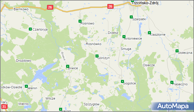 mapa Górczyn gmina Trzcińsko-Zdrój, Górczyn gmina Trzcińsko-Zdrój na mapie Targeo