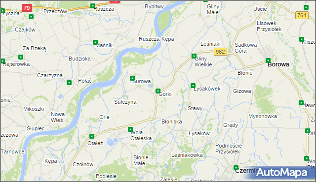 mapa Górki gmina Borowa, Górki gmina Borowa na mapie Targeo