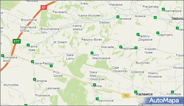 mapa Góry Miechowskie, Góry Miechowskie na mapie Targeo