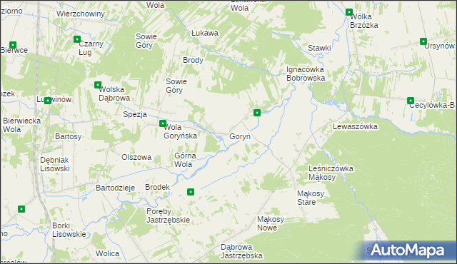 mapa Goryń gmina Jastrzębia, Goryń gmina Jastrzębia na mapie Targeo