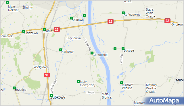 mapa Gorzędziej, Gorzędziej na mapie Targeo