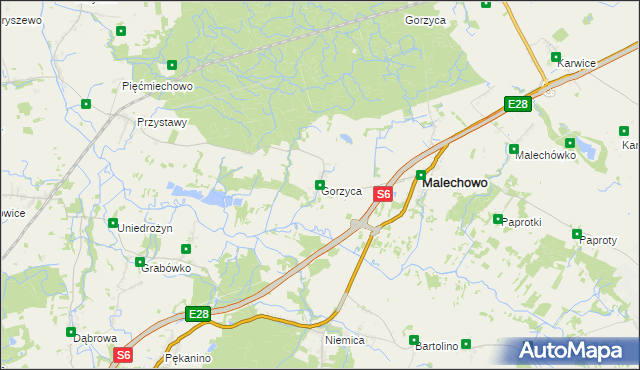 mapa Gorzyca gmina Malechowo, Gorzyca gmina Malechowo na mapie Targeo